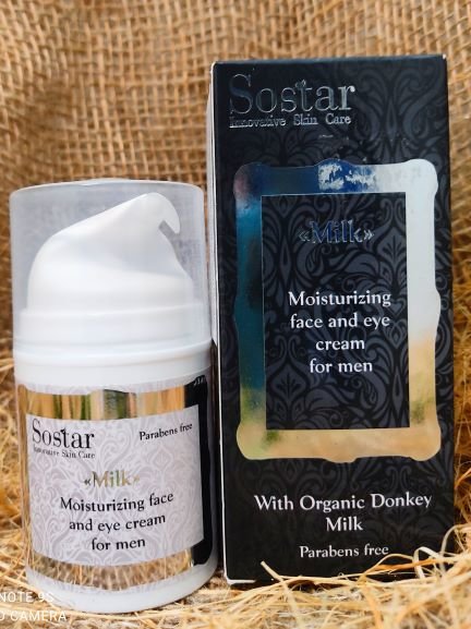 Крем для лица  мужской увлажняющий с органическим молоком ослицы SOSTAR 50 мл