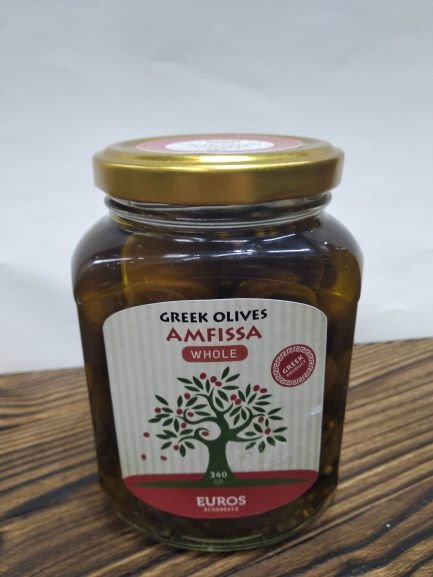 Оливки Амфисса в оливковом масле EUROS ст/бан 340 гр