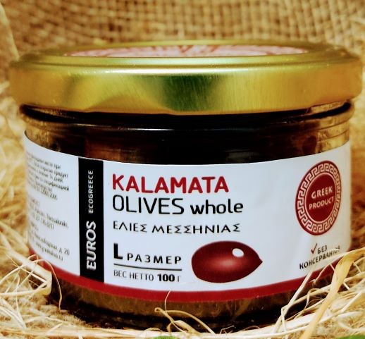 Оливки Каламата в оливковом масле EUROS ст/бан 100 гр